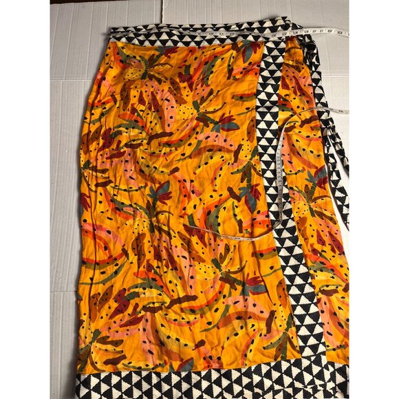 Farm Rio For Anthropologie Orange bead Banana Print Wrap Midi Skirt XL Viscose - Picture 11 of 14